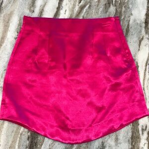 zara satin effect high waist mini skirt in neon pink